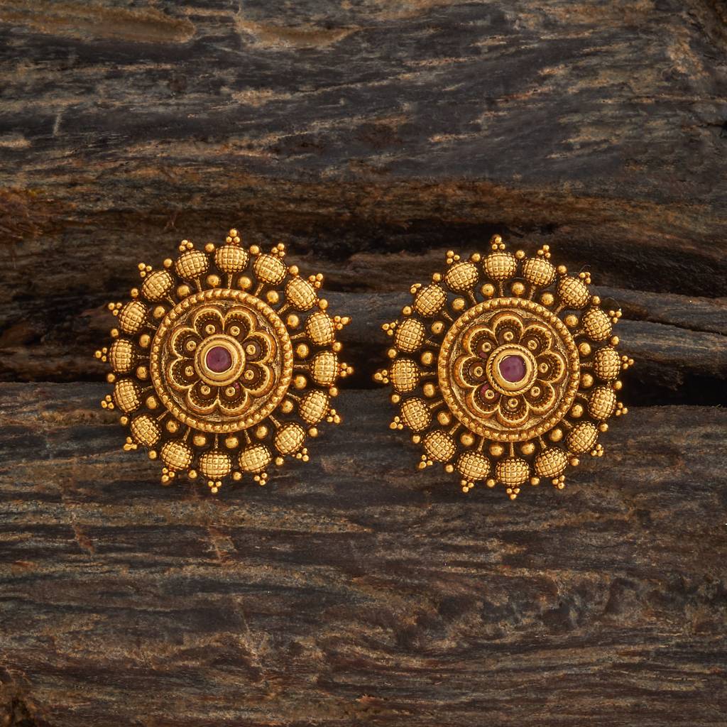 Kushal'S Fashion Jewellery Ruby Gold-Plated Ethnic Antique Studs - 431427 : 431427