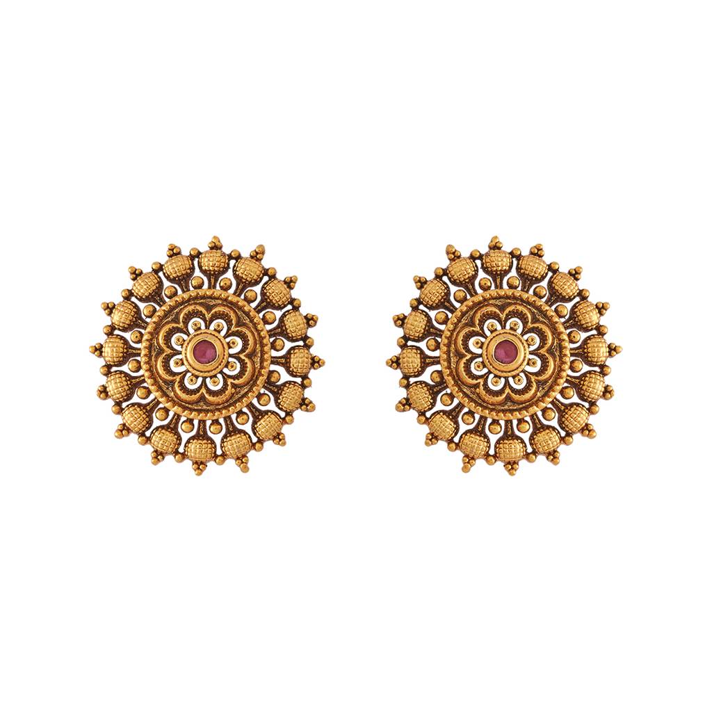 Kushal'S Fashion Jewellery Ruby Gold-Plated Ethnic Antique Studs - 431427 : 431427