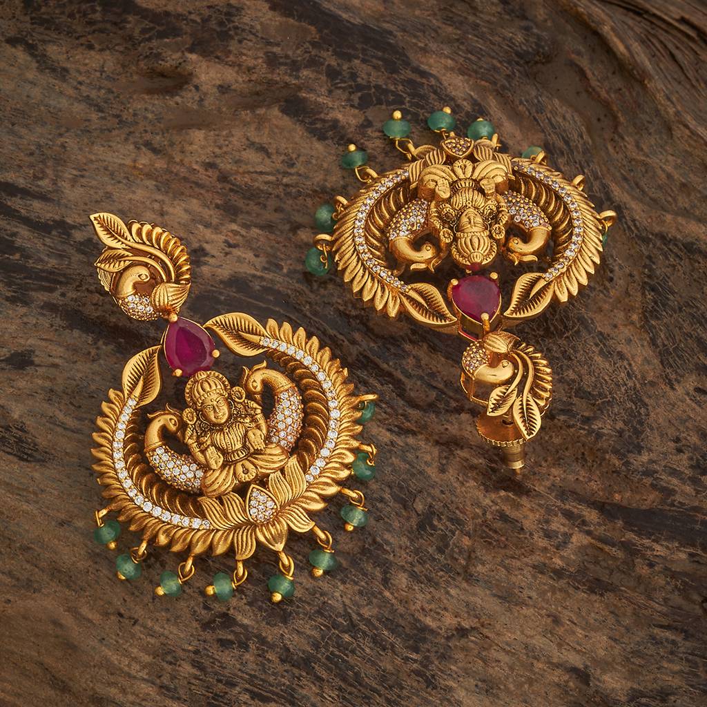 Kushal'S Fashion Jewellery Ruby-Green Gold-Plated Ethnic Antique Drop Earrings - 431432 : 431432