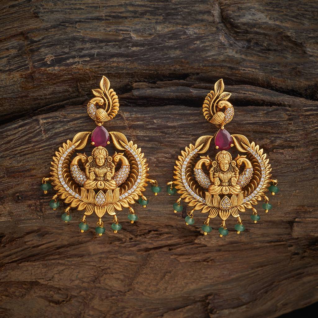 Kushal'S Fashion Jewellery Ruby-Green Gold-Plated Ethnic Antique Drop Earrings - 431432 : 431432