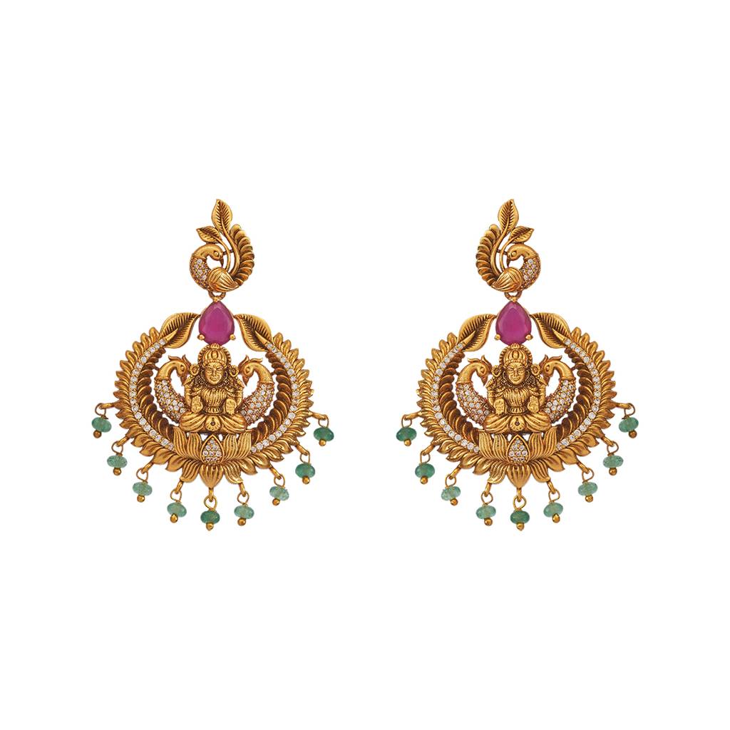 Kushal'S Fashion Jewellery Ruby-Green Gold-Plated Ethnic Antique Drop Earrings - 431432 : 431432