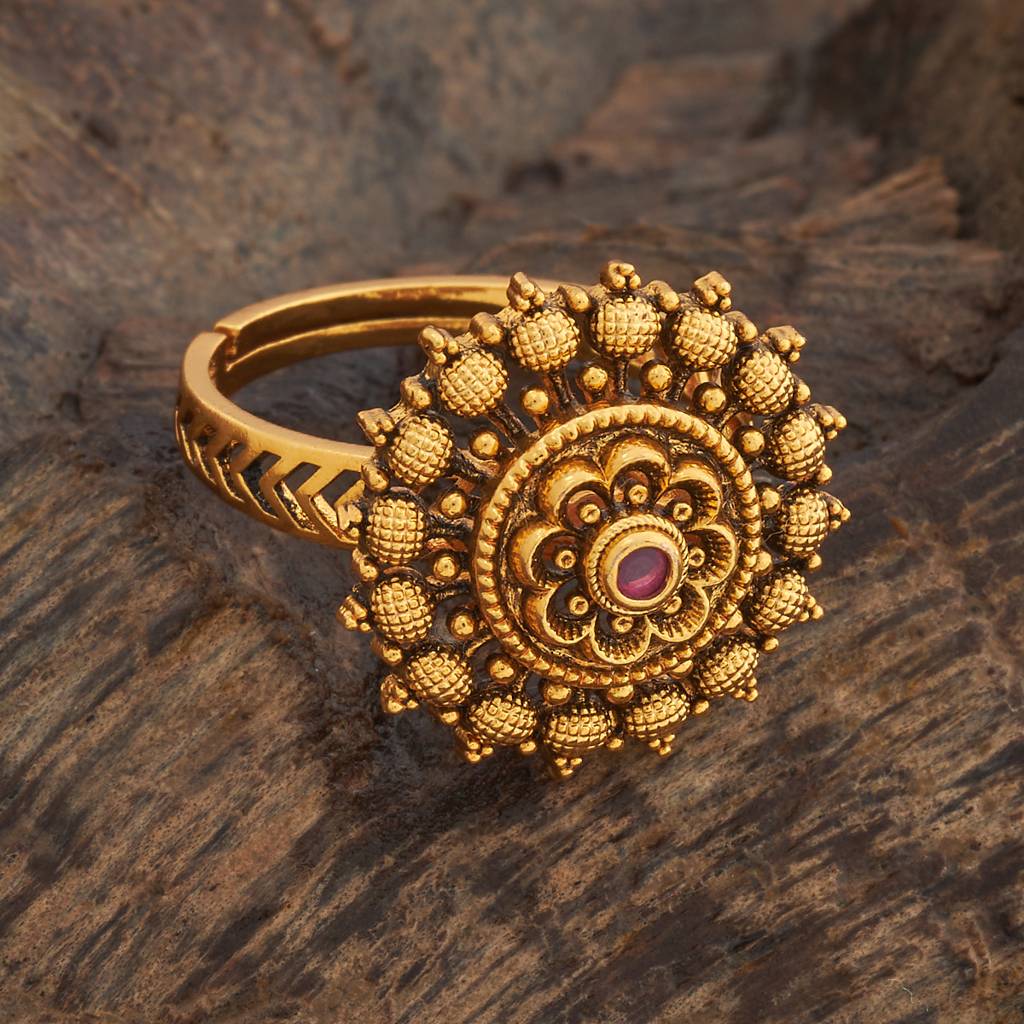 Kushal'S Fashion Jewellery Ruby-Green Gold-Plated Ethnic Antique Finger Ring - 431488 : 431488