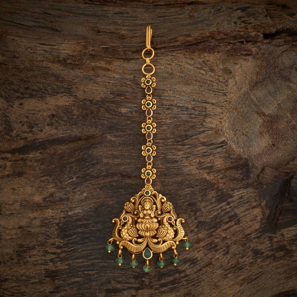 Kushal'S Fashion Jewellery Ruby-Green Gold-Plated Ethnic Antique Tikka - 431518 : 431518