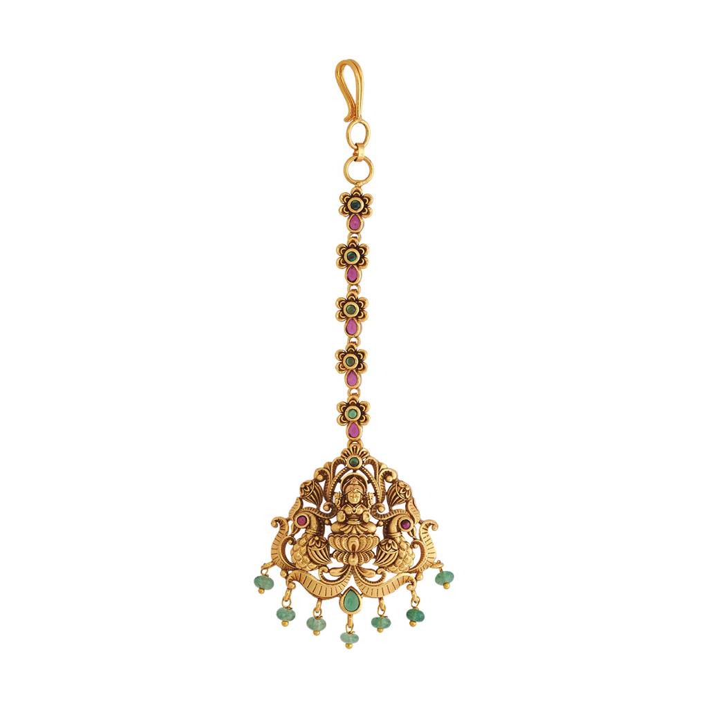 Kushal'S Fashion Jewellery Ruby-Green Gold-Plated Ethnic Antique Tikka - 431518 : 431518