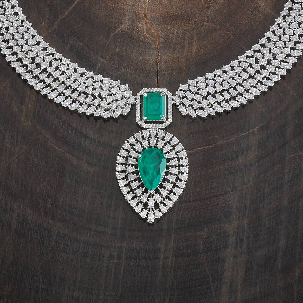 Kushal'S Fashion Jewellery Rhodium-Plated Party Zircon Jewellery Set - 180693 : 431865