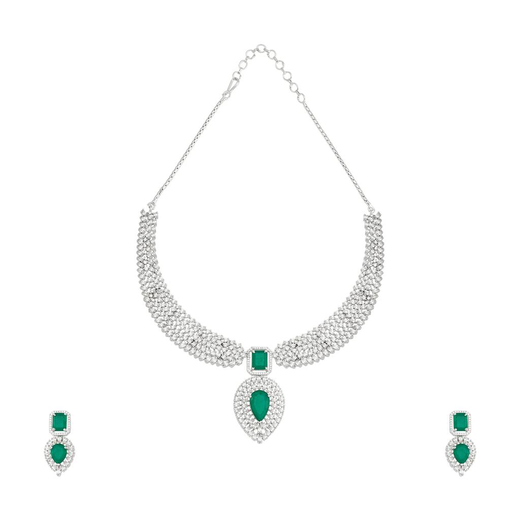 Kushal'S Fashion Jewellery Rhodium-Plated Party Zircon Jewellery Set - 180693 : 431865