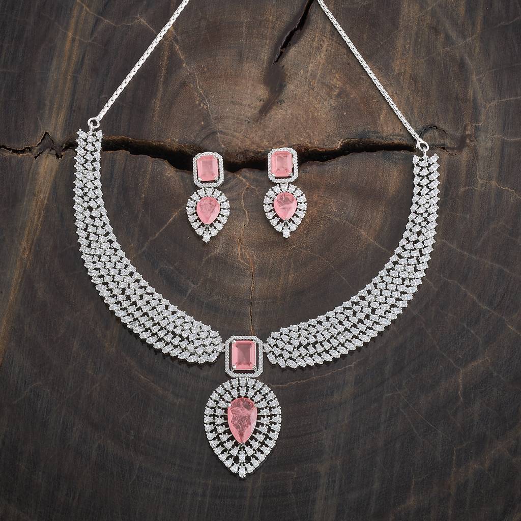 Kushal'S Fashion Jewellery Rhodium-Plated Party Zircon Jewellery Set - 180693 : 431866