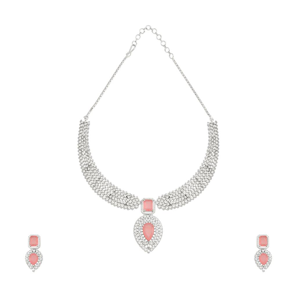 Kushal'S Fashion Jewellery Rhodium-Plated Party Zircon Jewellery Set - 180693 : 431866
