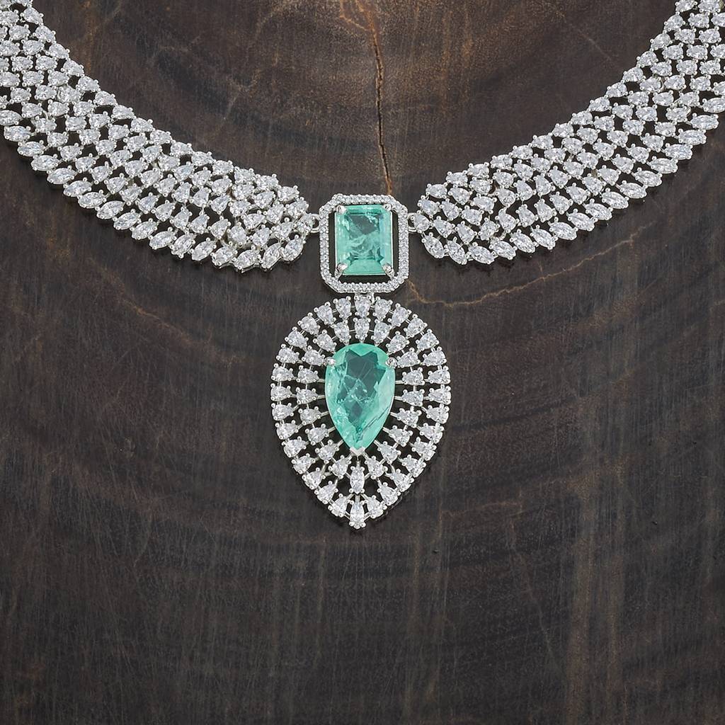 Kushal'S Fashion Jewellery Rhodium-Plated Party Zircon Jewellery Set - 180693 : 431868