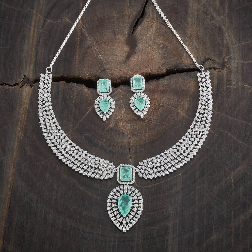 Kushal'S Fashion Jewellery Rhodium-Plated Party Zircon Jewellery Set - 180693 : 431868