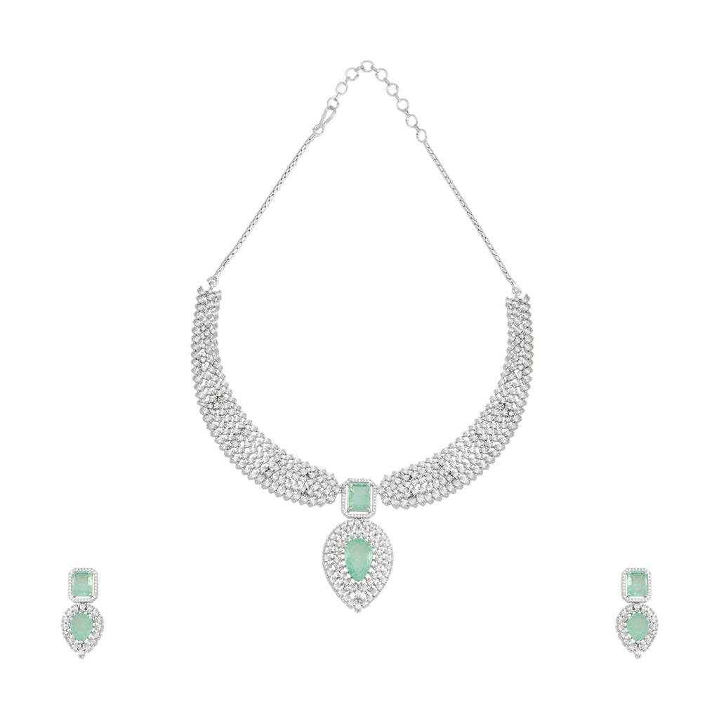 Kushal'S Fashion Jewellery Rhodium-Plated Party Zircon Jewellery Set - 180693 : 431868