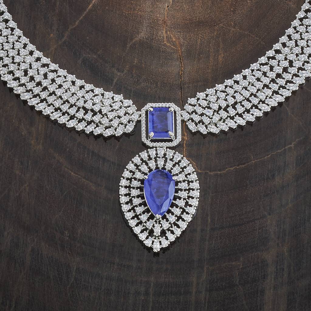 Kushal'S Fashion Jewellery Rhodium-Plated Party Zircon Jewellery Set - 180693 : 435166