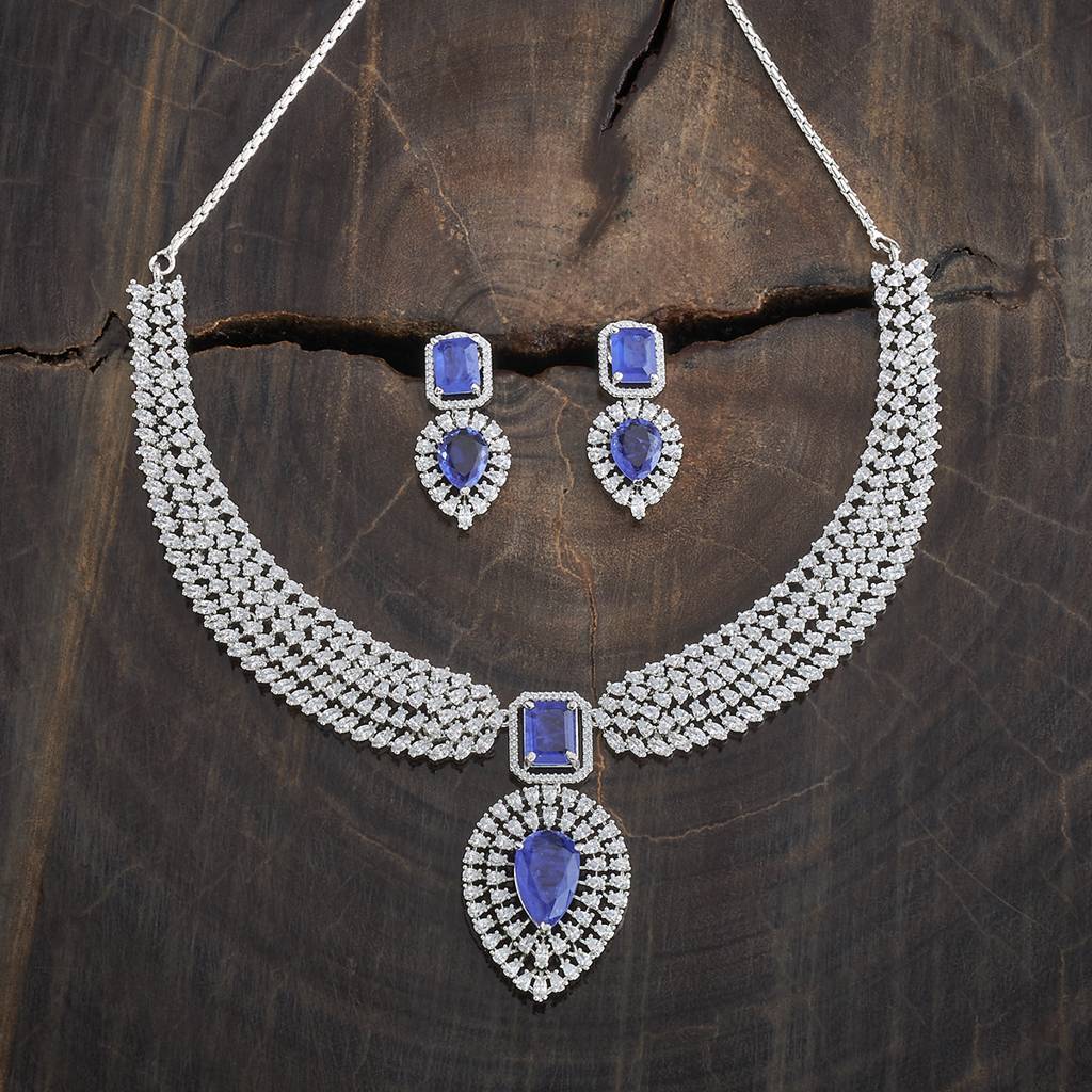 Kushal'S Fashion Jewellery Rhodium-Plated Party Zircon Jewellery Set - 180693 : 435166