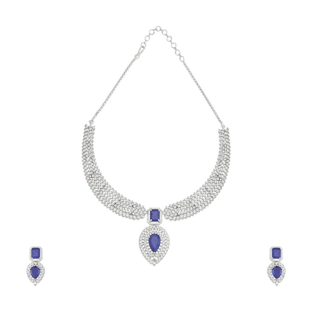 Kushal'S Fashion Jewellery Rhodium-Plated Party Zircon Jewellery Set - 180693 : 435166