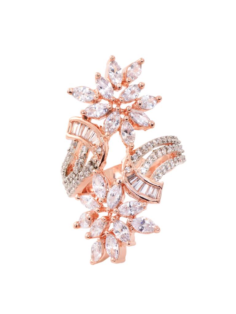 Rose Gold Polished With White Ad Floral Engagement Ring : SJRG1808