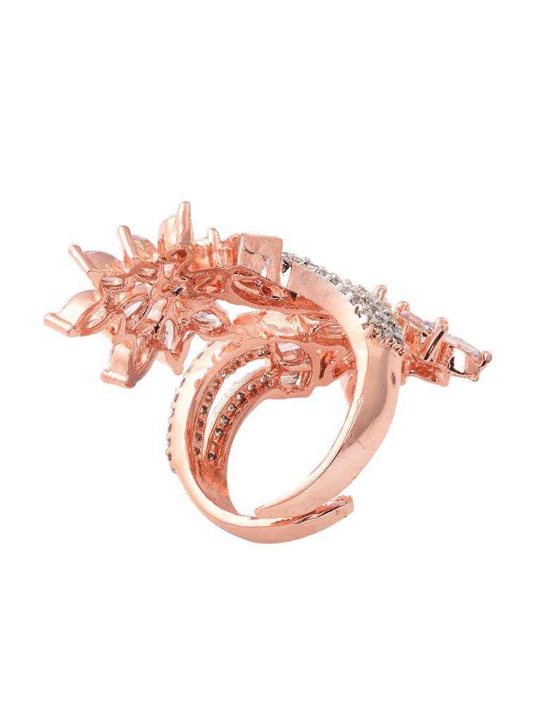 Rose Gold Polished With White Ad Floral Engagement Ring : SJRG1808