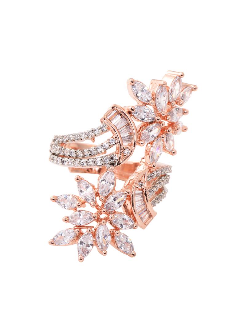 Rose Gold Polished With White Ad Floral Engagement Ring : SJRG1808
