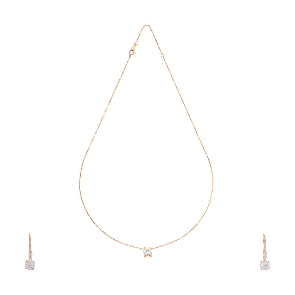 Kushal'S Fashion Jewellery White Rose Gold-Plated Casual 92.5 Pure Silver Pendant Earring Set - 432758 : 432758