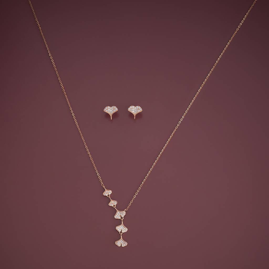 Kushal'S Fashion Jewellery White Rose Gold-Plated Casual 92.5 Pure Silver Pendant Earring Set - 432770 : 432770
