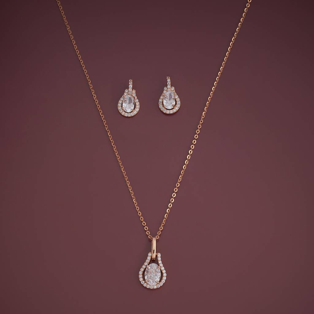 Kushal'S Fashion Jewellery White Rose Gold-Plated Casual 92.5 Pure Silver Pendant Earring Set - 432773 : 432773