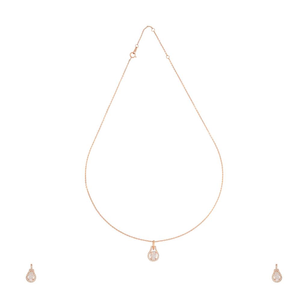 Kushal'S Fashion Jewellery White Rose Gold-Plated Casual 92.5 Pure Silver Pendant Earring Set - 432773 : 432773