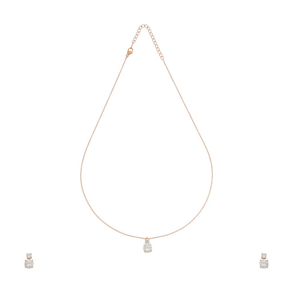 Kushal'S Fashion Jewellery White Rose Gold-Plated Casual 92.5 Pure Silver Pendant Earring Set - 432776 : 432776