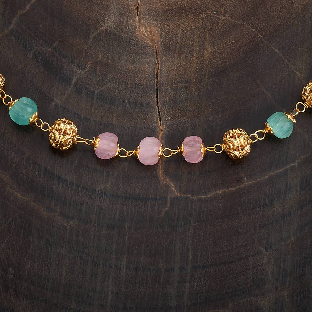 Kushal'S Fashion Jewellery Pink-Mint Gold-Plated Ethnic Antique Mala - 432889 : 432889