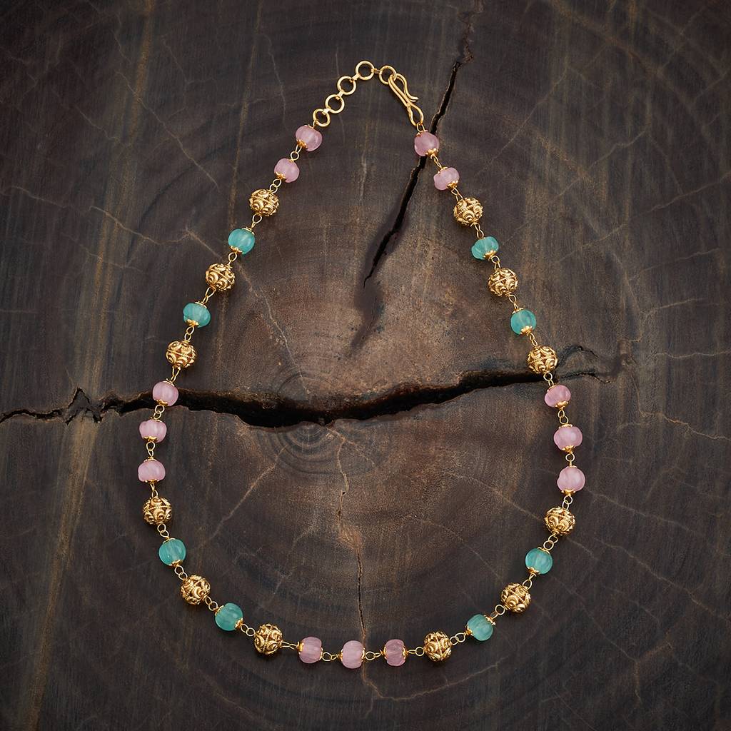 Kushal'S Fashion Jewellery Pink-Mint Gold-Plated Ethnic Antique Mala - 432889 : 432889