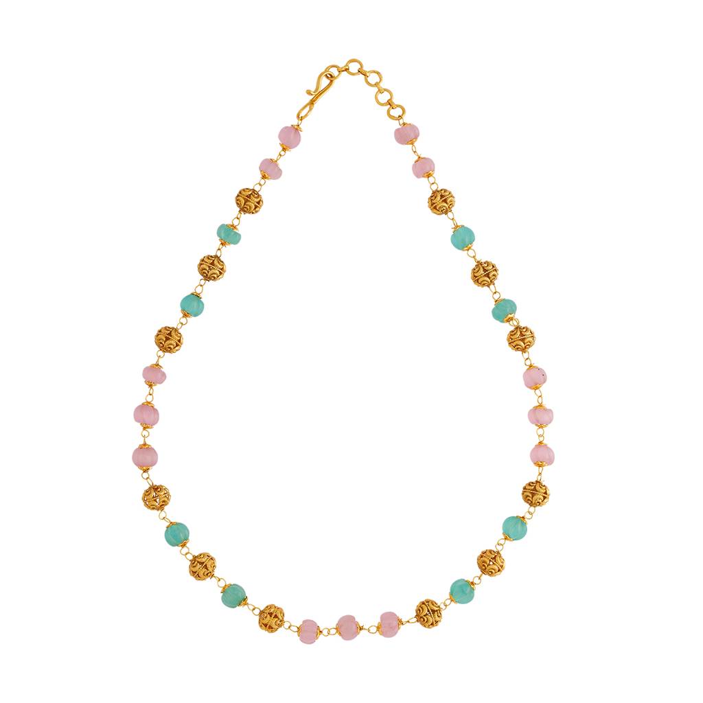 Kushal'S Fashion Jewellery Pink-Mint Gold-Plated Ethnic Antique Mala - 432889 : 432889