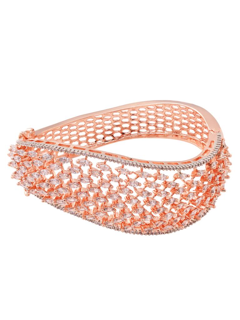 Rose Gold Toned Ad Studded Handcrafted Bangle Style Bracelet : SJBR1810