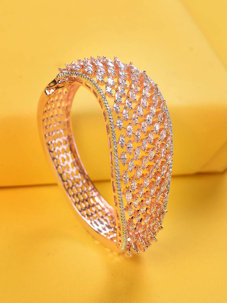 Rose Gold Toned Ad Studded Handcrafted Bangle Style Bracelet : SJBR1810