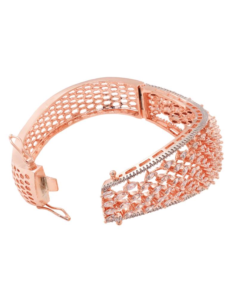 Rose Gold Toned Ad Studded Handcrafted Bangle Style Bracelet : SJBR1810
