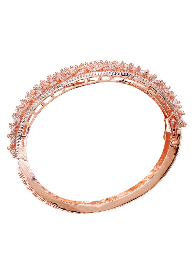 Rose Gold Toned Ad Studded Handcrafted Bangle Style Bracelet : SJBR1810