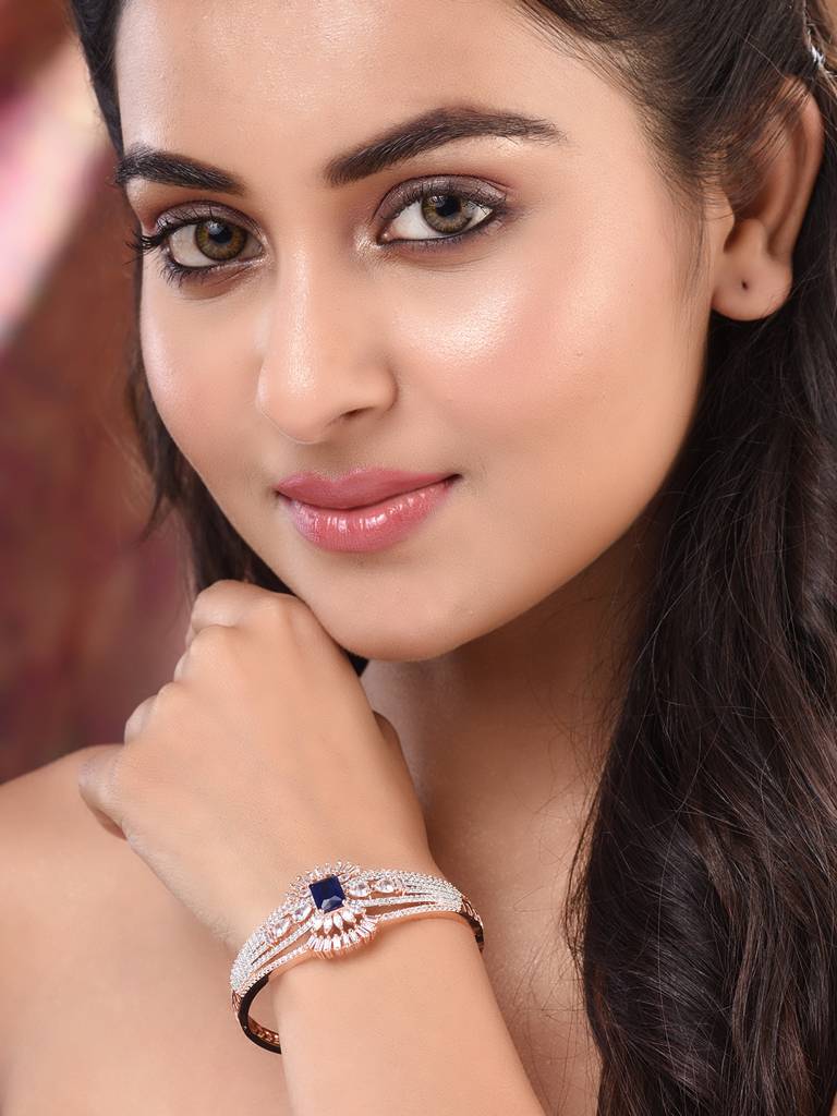 Rose Gold Plated Blue Ad Handcrafeted Bangle Style Bracelet : SJBR1811