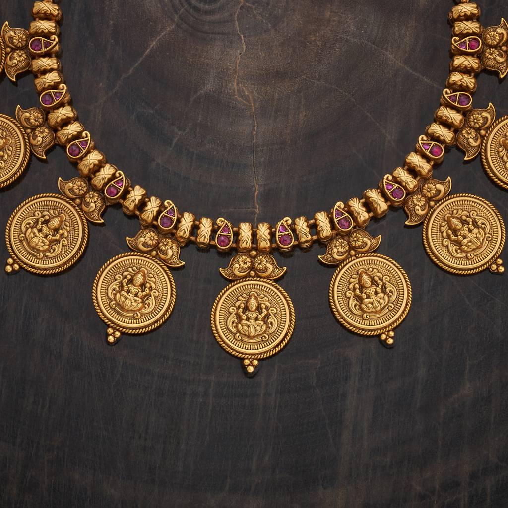 Kushal'S Fashion Jewellery Ruby Gold-Plated Ethnic Antique Jewellery Set - 433126 : 433126