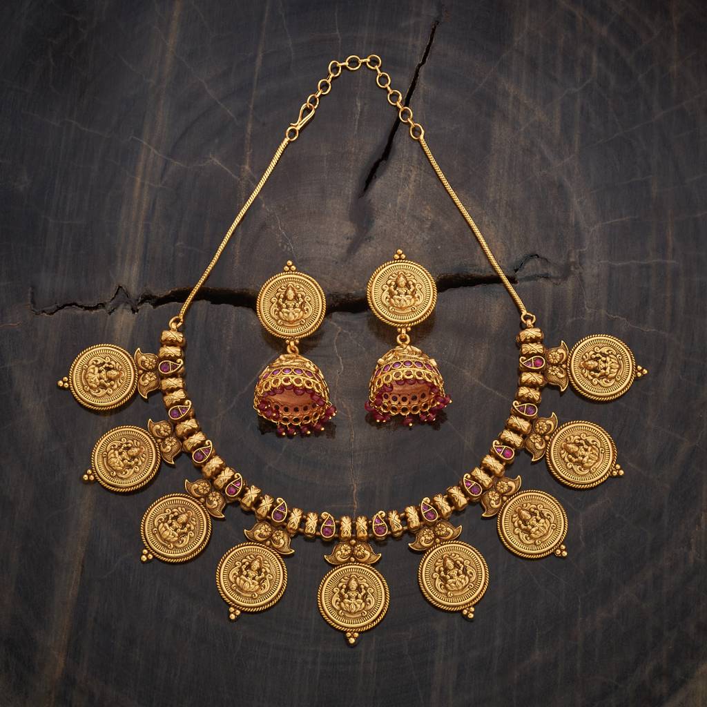 Kushal'S Fashion Jewellery Ruby Gold-Plated Ethnic Antique Jewellery Set - 433126 : 433126