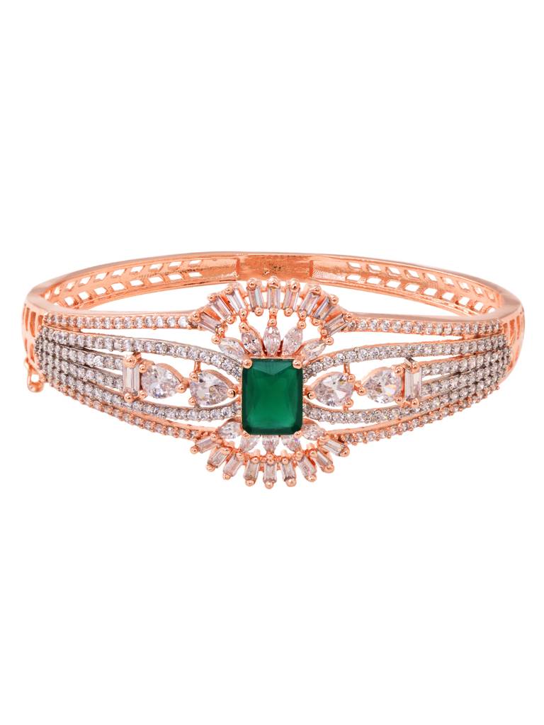 Rose Gold Toned Green Ad Encrusted Statement Kada Bracelet : SJBR1812