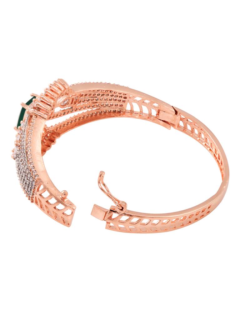Rose Gold Toned Green Ad Encrusted Statement Kada Bracelet : SJBR1812