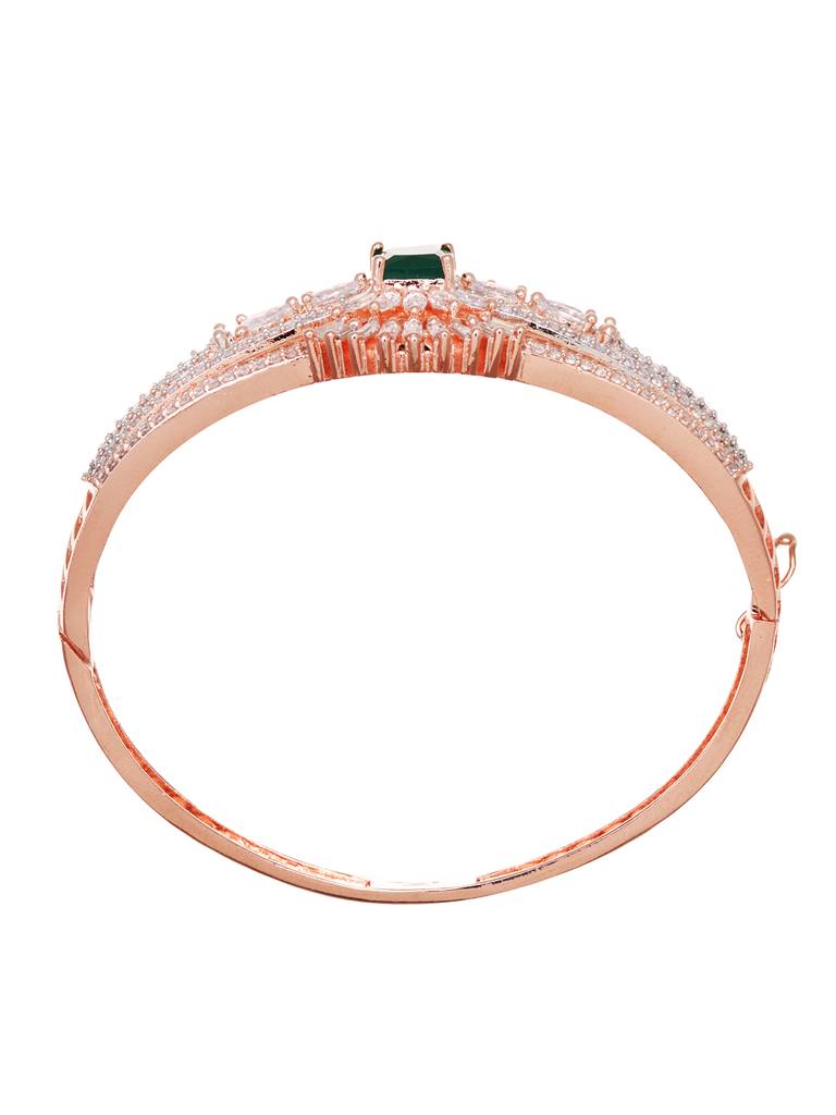 Rose Gold Toned Green Ad Encrusted Statement Kada Bracelet : SJBR1812