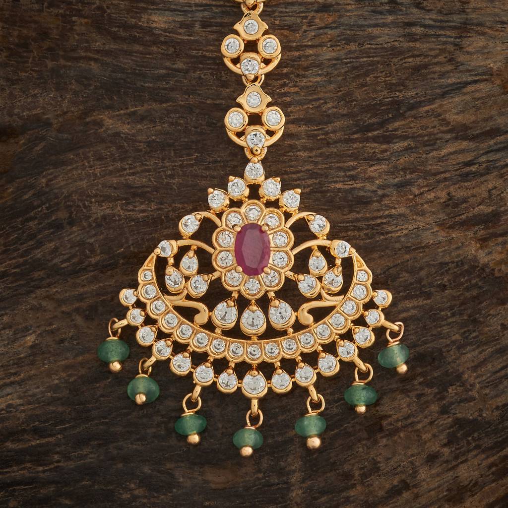 Kushal'S Fashion Jewellery Ruby-Green Gold-Plated Party Zircon Tikka - 433364 : 433364