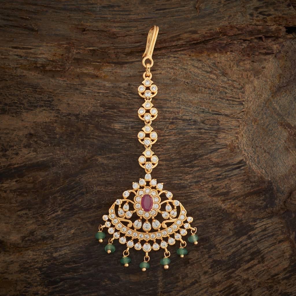 Kushal'S Fashion Jewellery Ruby-Green Gold-Plated Party Zircon Tikka - 433364 : 433364