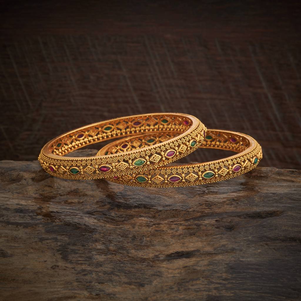 Kushal'S Fashion Jewellery-Green Gold-Plated Ethnic Antique Bangle For Women - 181259 : 433379