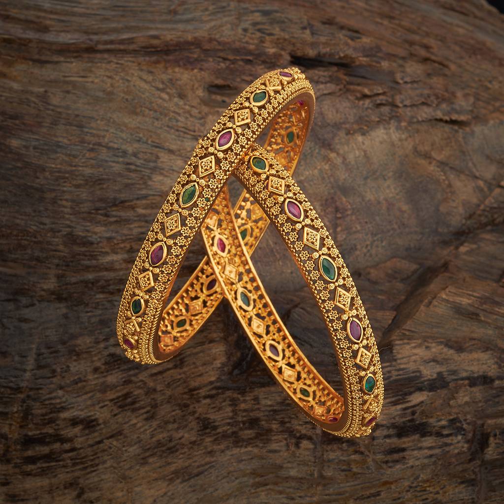 Kushal'S Fashion Jewellery-Green Gold-Plated Ethnic Antique Bangle For Women - 181259 : 433379