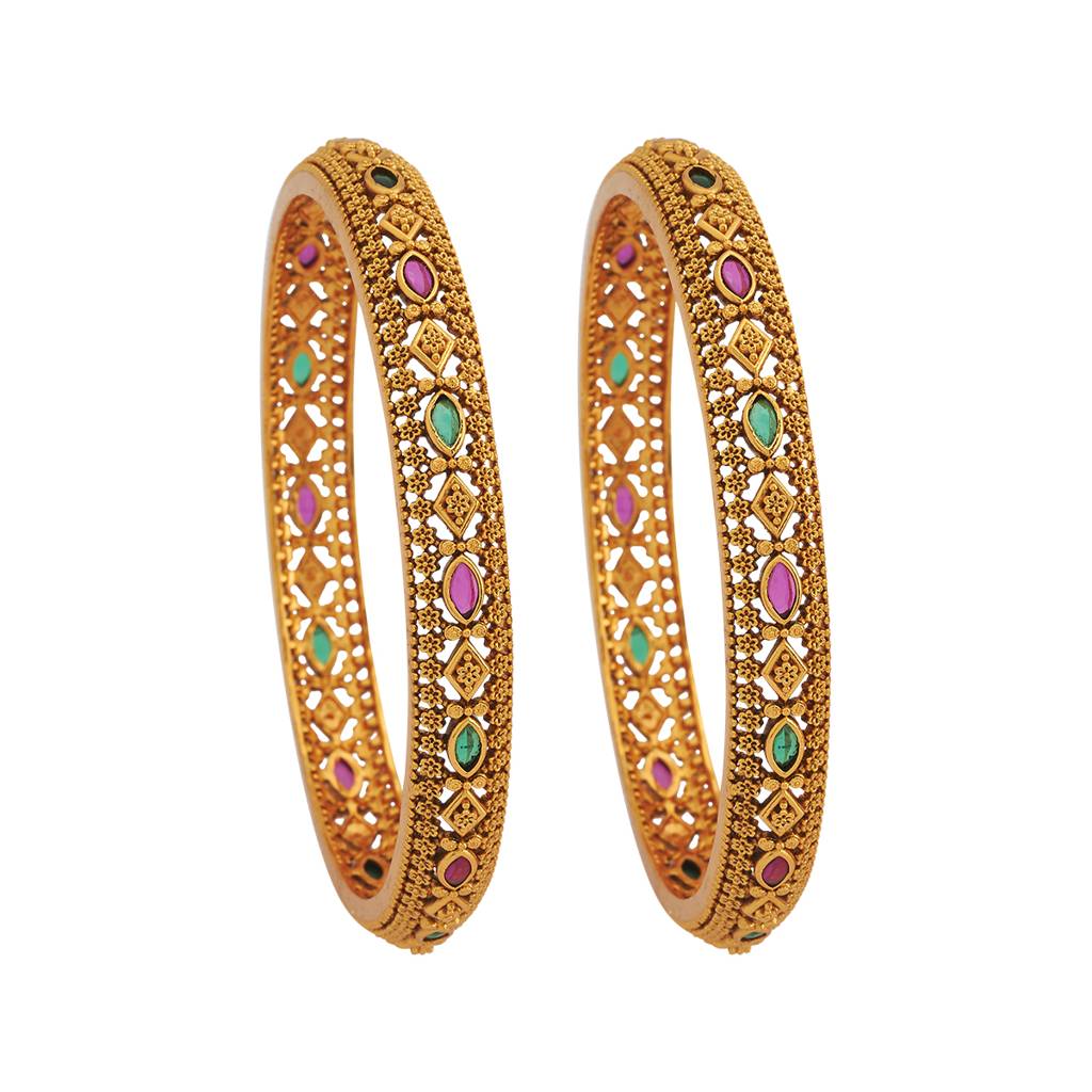 Kushal'S Fashion Jewellery-Green Gold-Plated Ethnic Antique Bangle For Women - 181259 : 433379