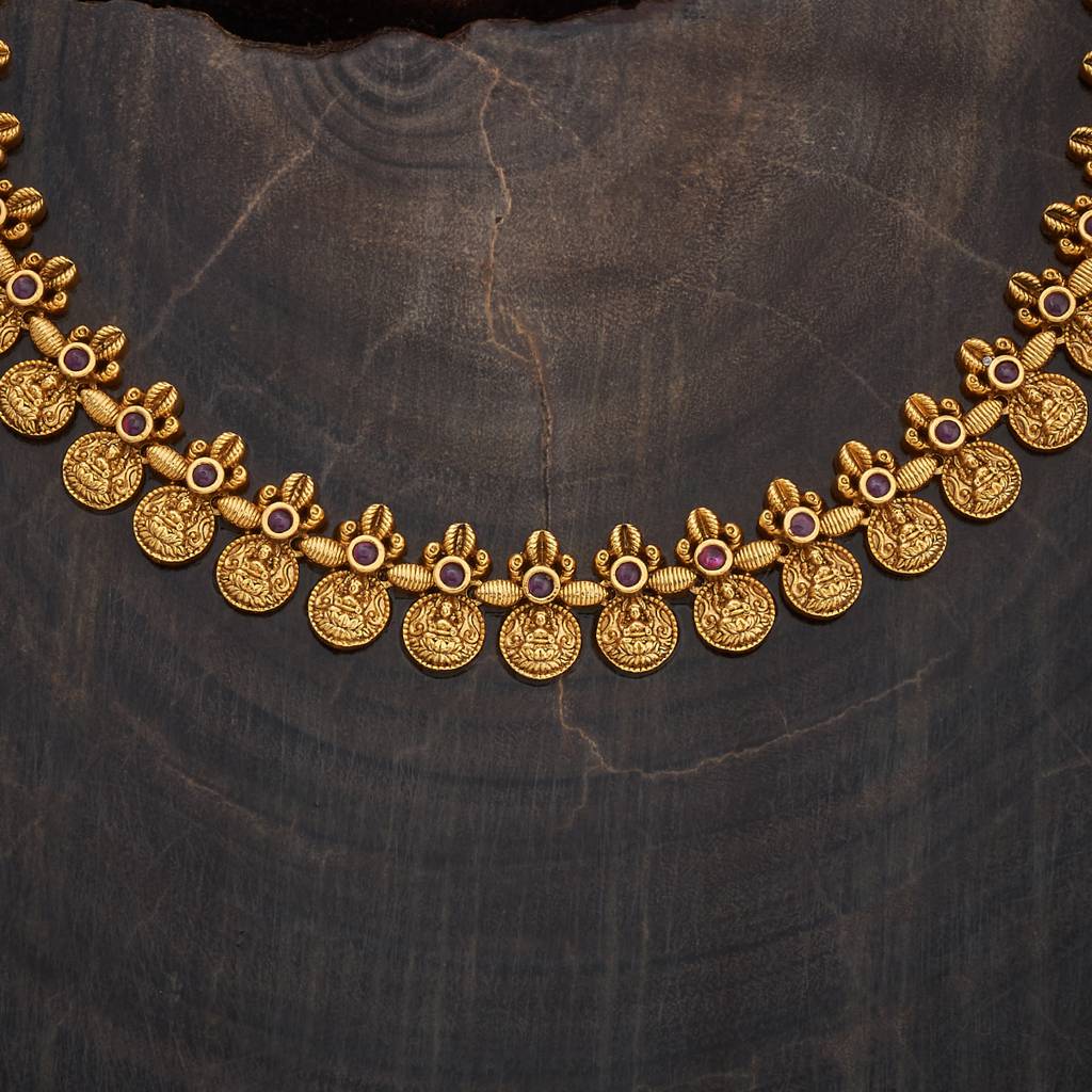 Kushal'S Fashion Jewellery Ruby Gold-Plated Ethnic Antique Necklace - 433413 : 433413