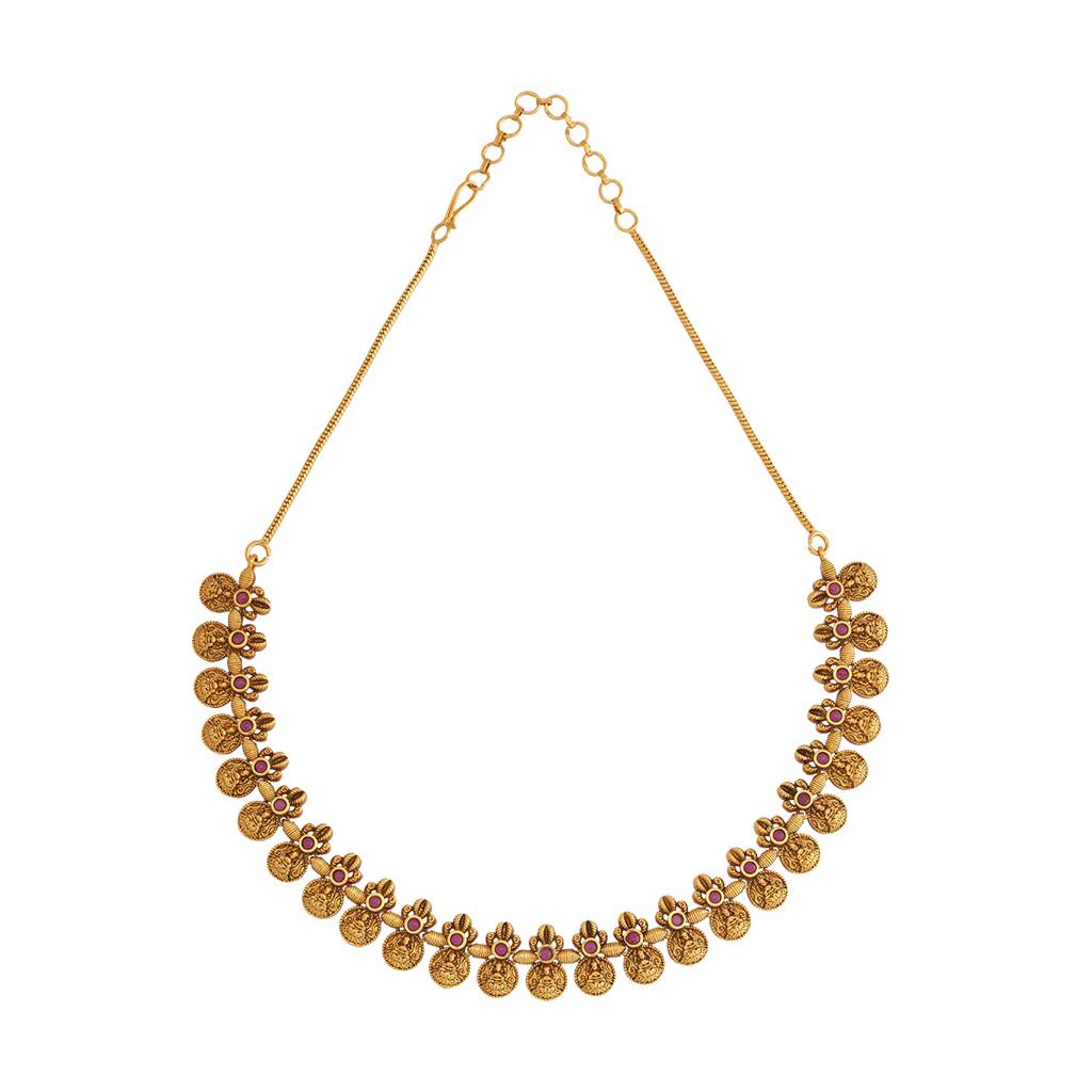 Kushal'S Fashion Jewellery Ruby Gold-Plated Ethnic Antique Necklace - 433413 : 433413