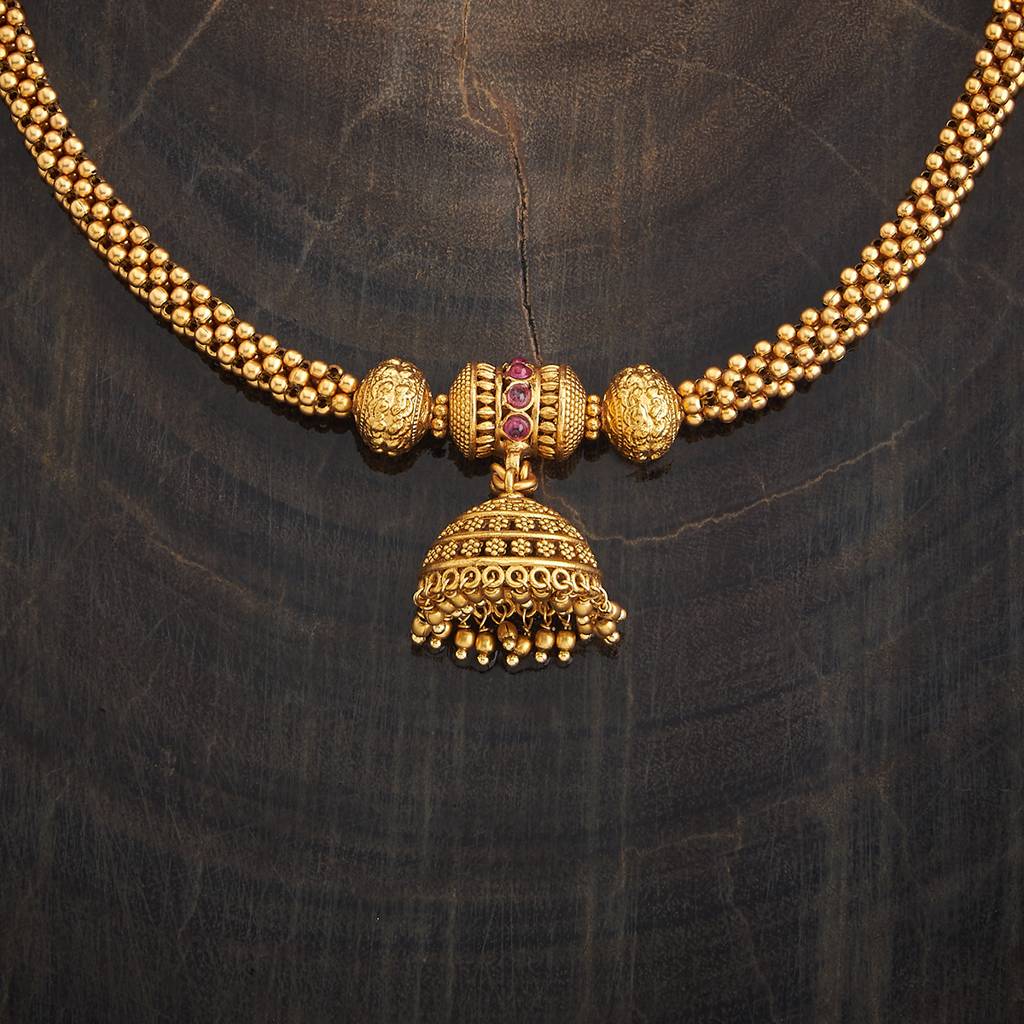 Kushal'S Fashion Jewellery Ruby Gold-Plated Ethnic Antique Necklace - 433444 : 433444
