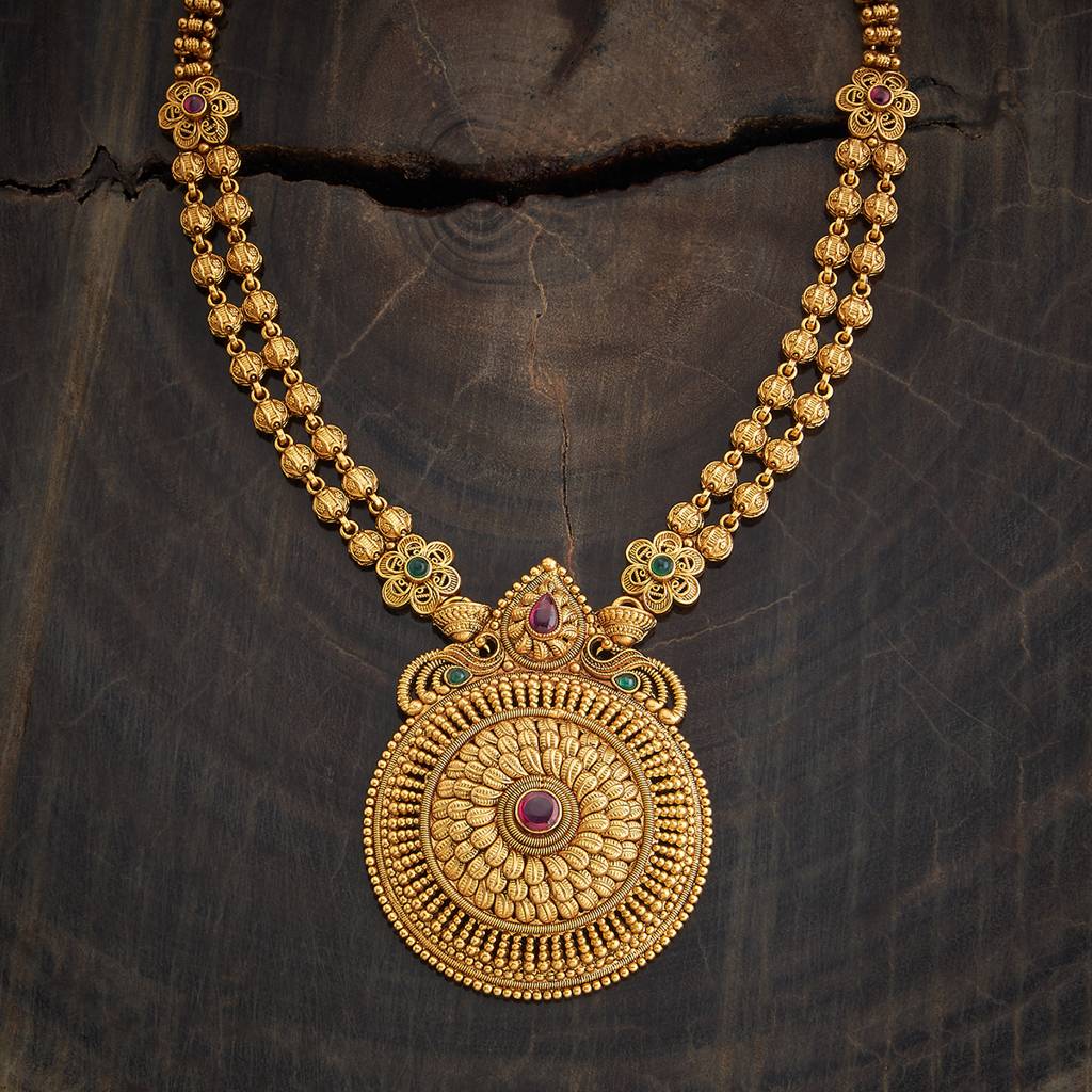 Kushal'S Fashion Jewellery Ruby-Green Gold-Plated Ethnic Antique Necklace - 433450 : 433450
