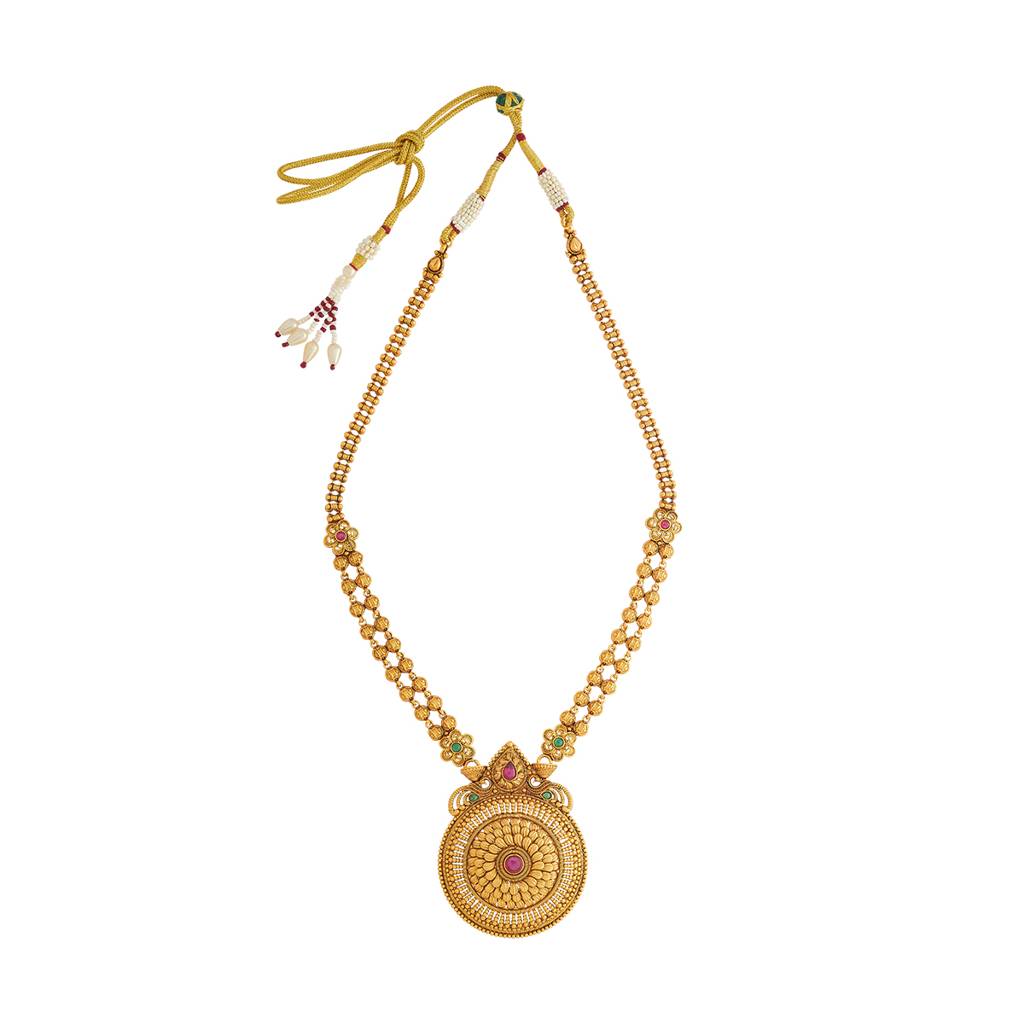Kushal'S Fashion Jewellery Ruby-Green Gold-Plated Ethnic Antique Necklace - 433450 : 433450
