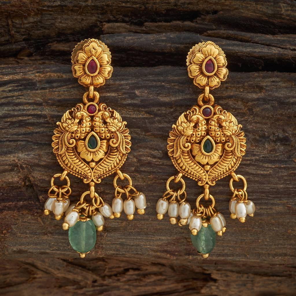 Kushal'S Fashion Jewellery Ruby-Green Gold-Plated Ethnic Antique Drop Earrings - 433541 : 433541